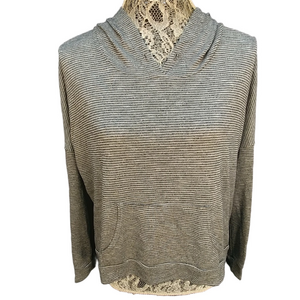 Ginger G Striped Hooded Crop Top Gray